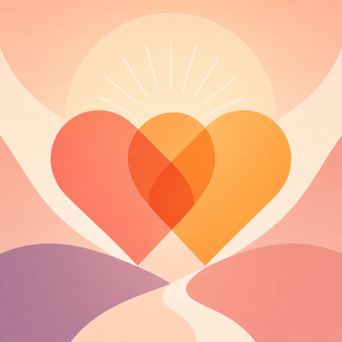 Threesome aftercare abstract geometric hearts representing couple reconnection
