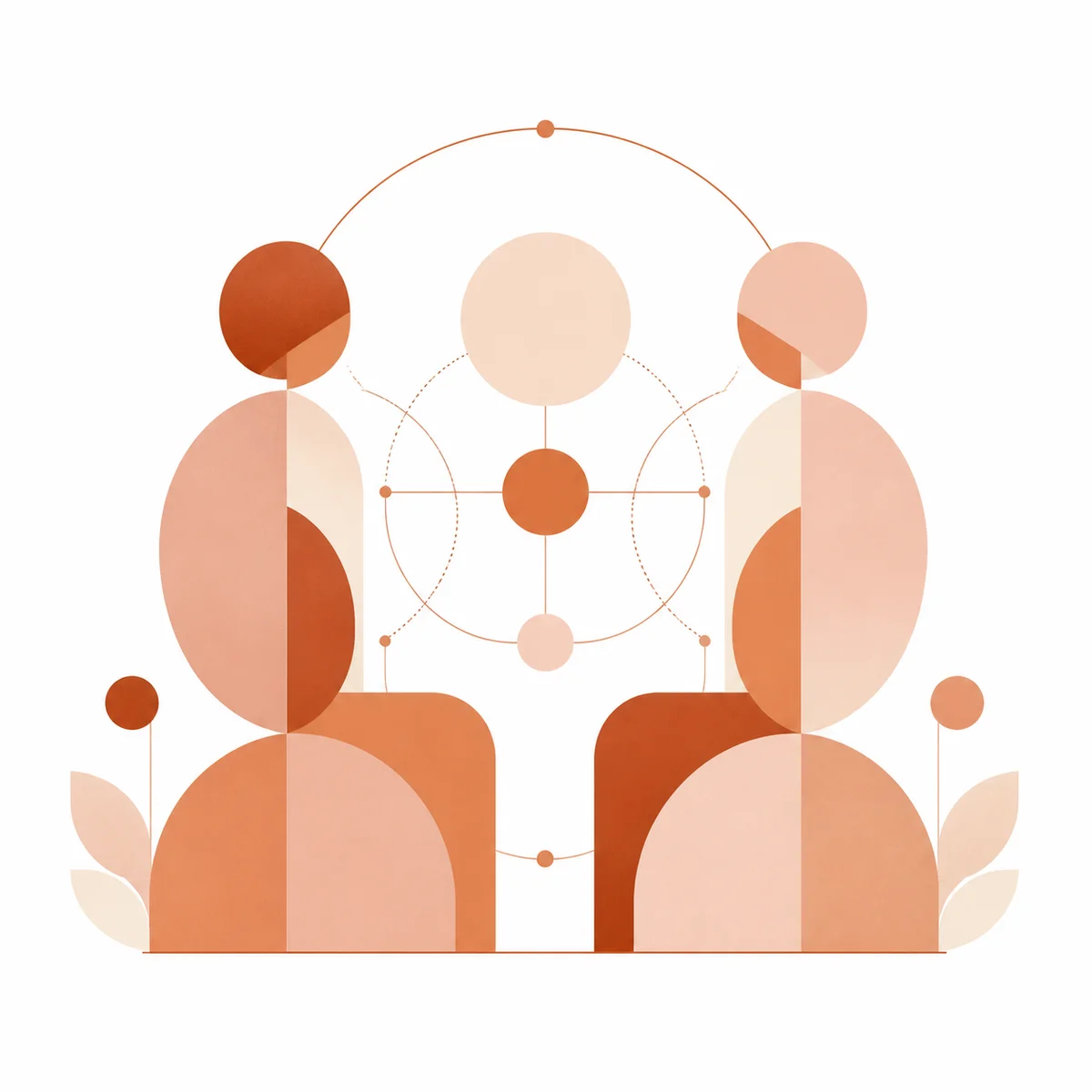 Threesome aftercare abstract geometric figures in soft connecting lines