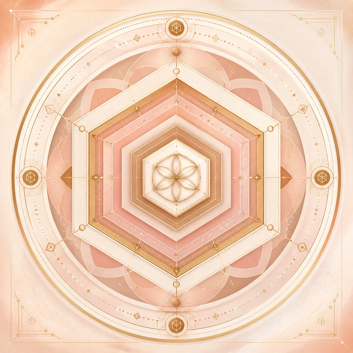 Threesome aftercare geometric protective circular shapes in soft warm gradient
