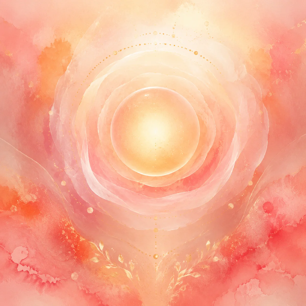 A soft glowing circle with protective translucent layers, representing emotional boundaries and self-care