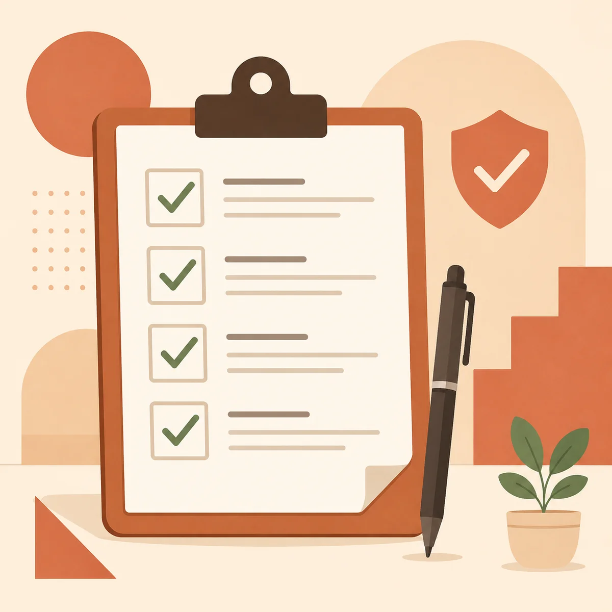 Checklist notepad with items being checked off with green checkmarks