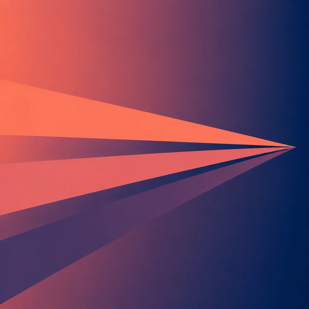 Geometric abstract of three parallel lines converging toward a single point, soft gradient in coral and navy