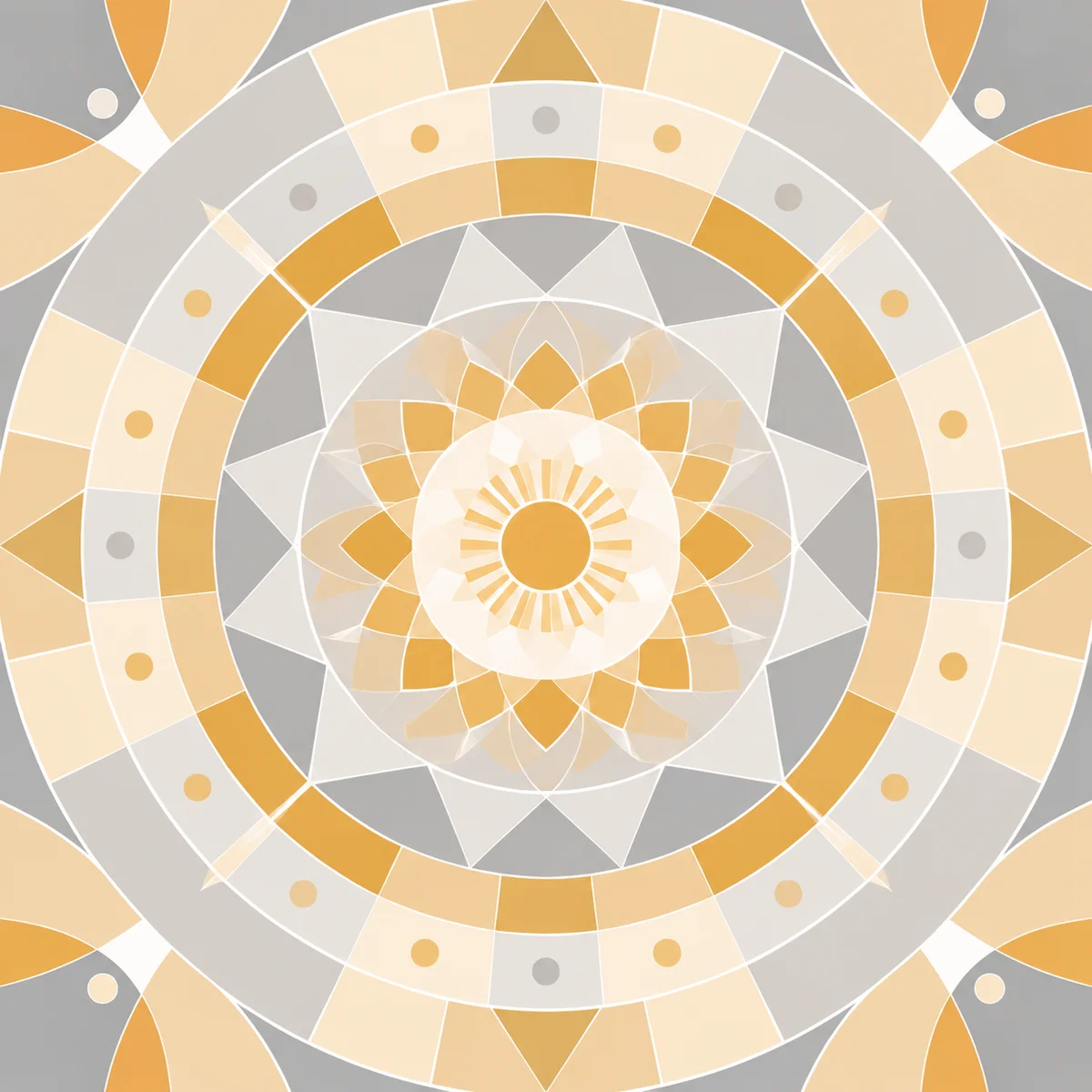 Geometric abstract of expanding concentric shapes in warm amber and soft grey tones