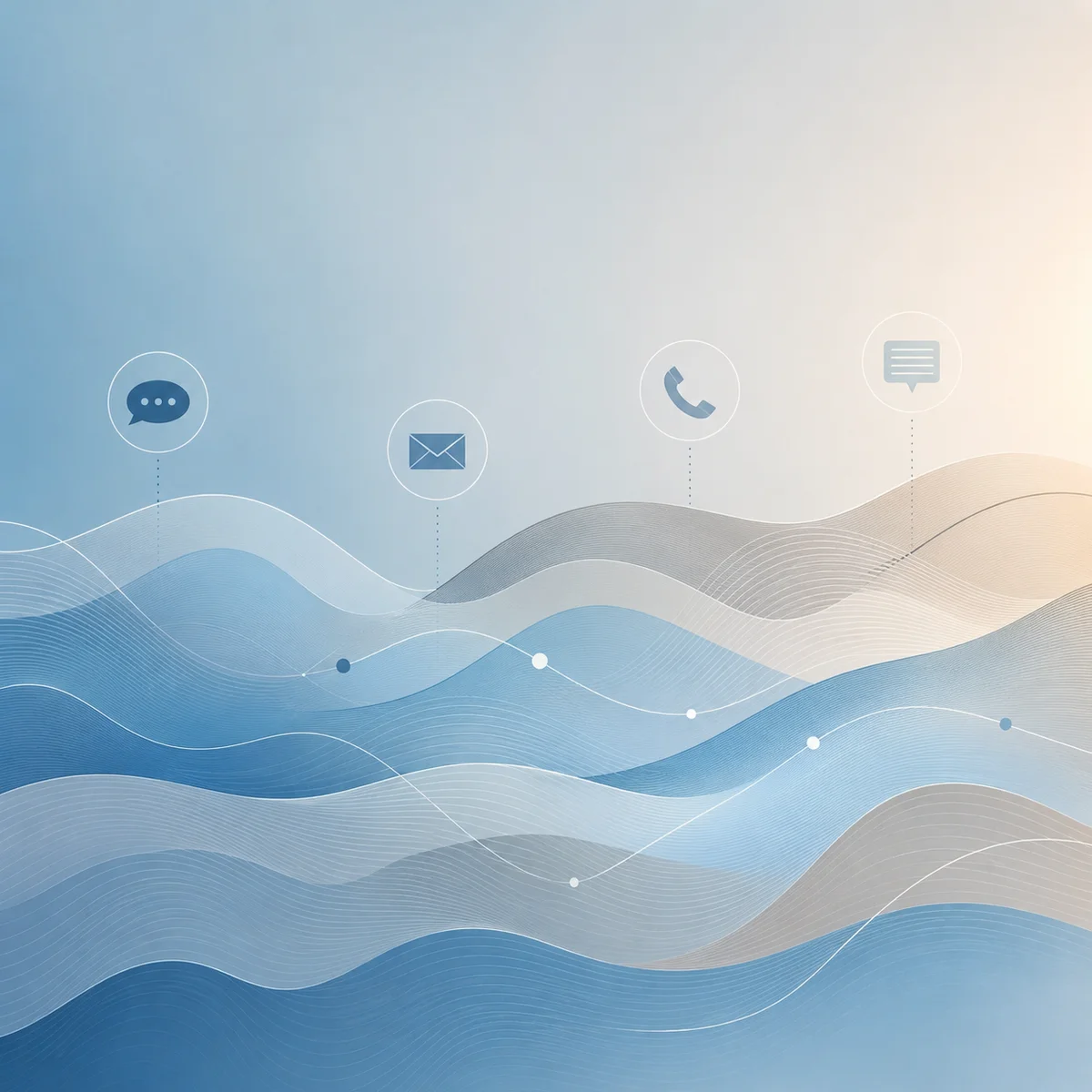 Abstract visualization of consistent gentle wave patterns in soft blue and warm gray, editorial photography with graphic overlay