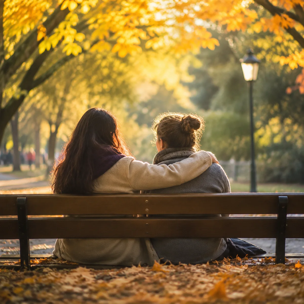 Two friends sharing a supportive moment, one listening with empathy