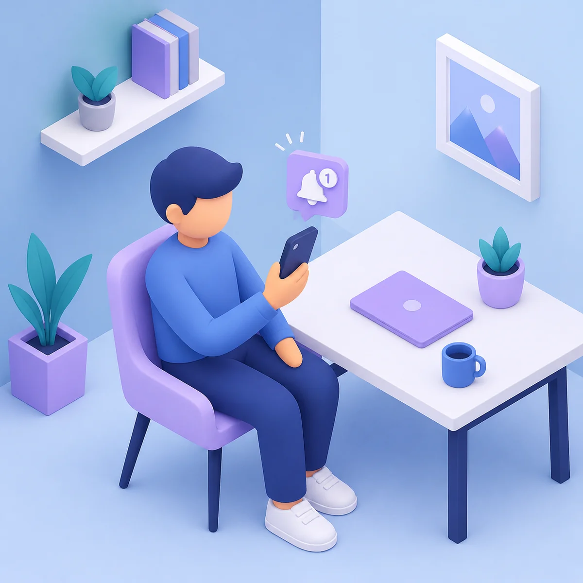 Isometric illustration of a person receiving a dating message about threesome rejection