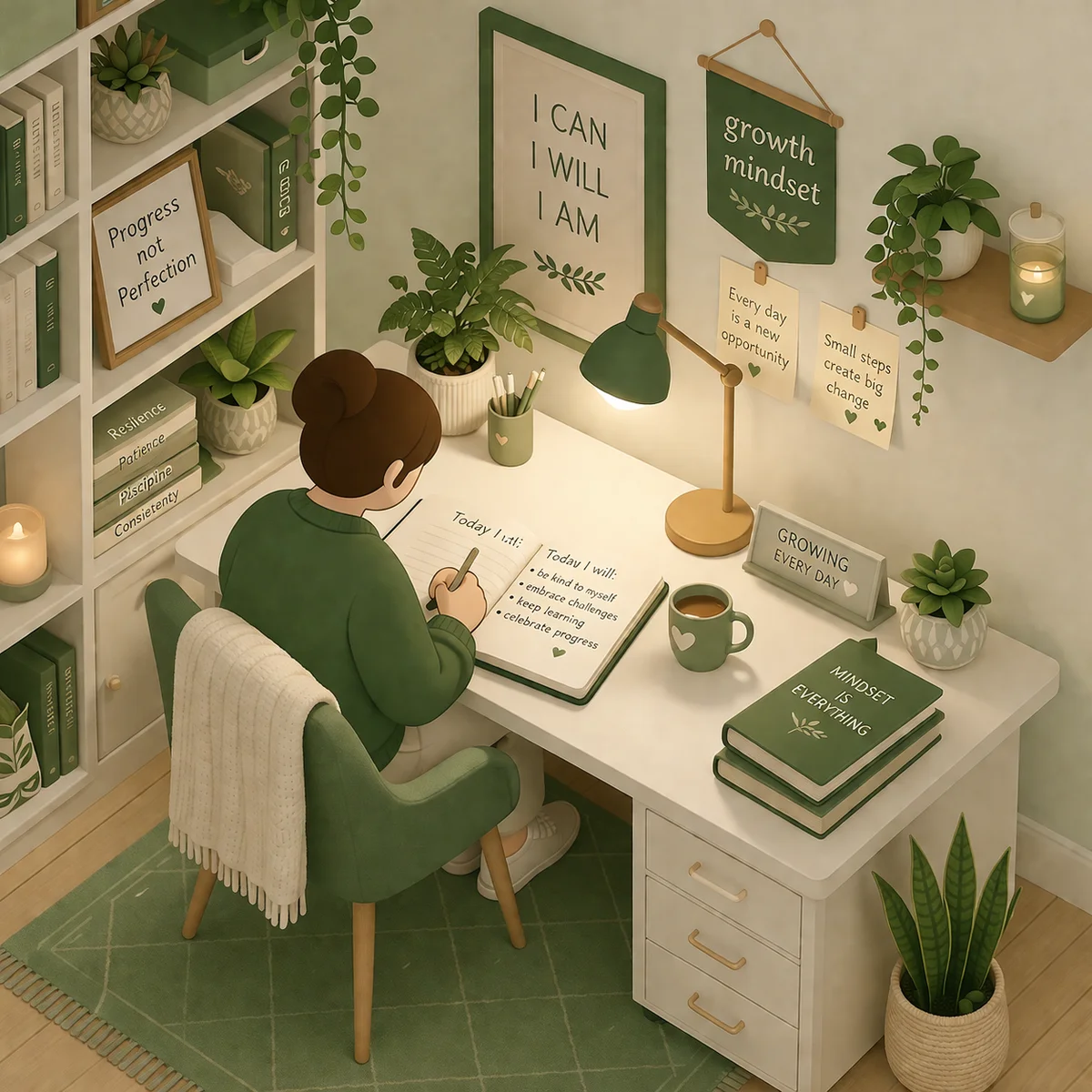 Isometric illustration of journaling and self-reflection for handling rejection in dating