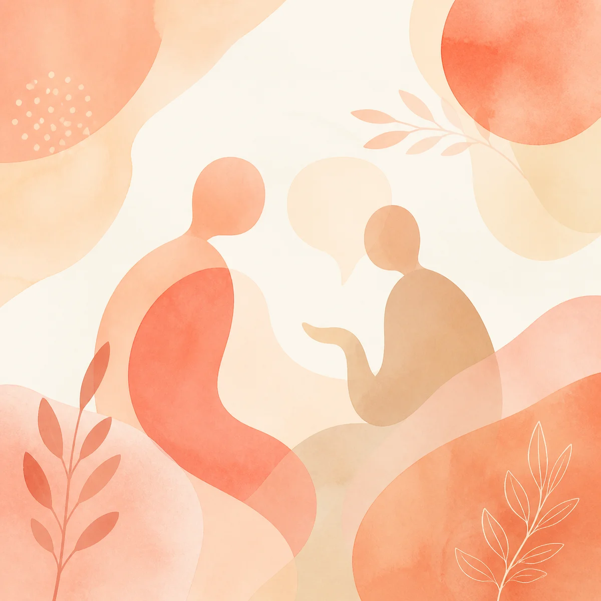 Abstract flowing conversation shapes in warm tones for opening relationship discussion