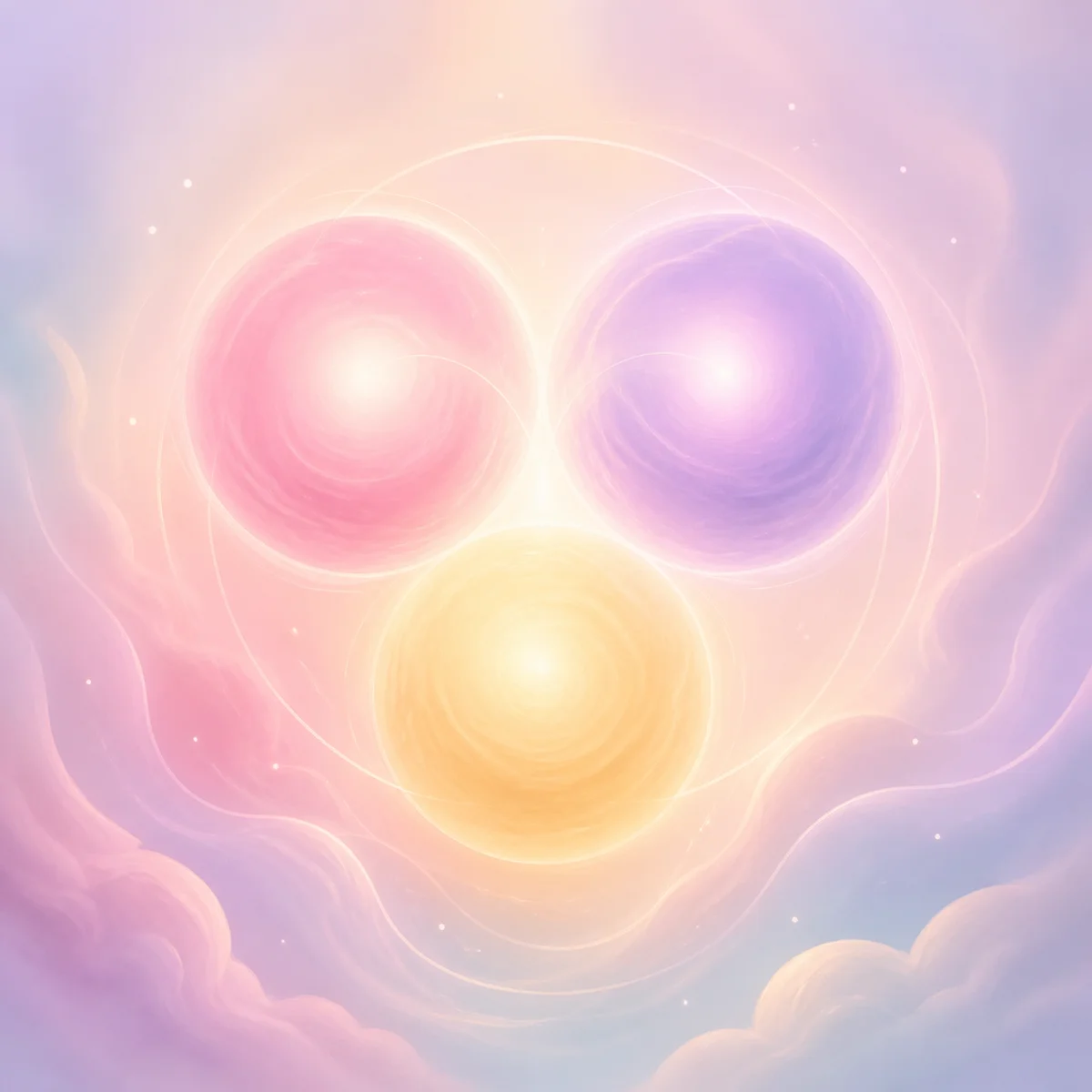 Three harmonious abstract orbs representing partnership expansion in threesome dating