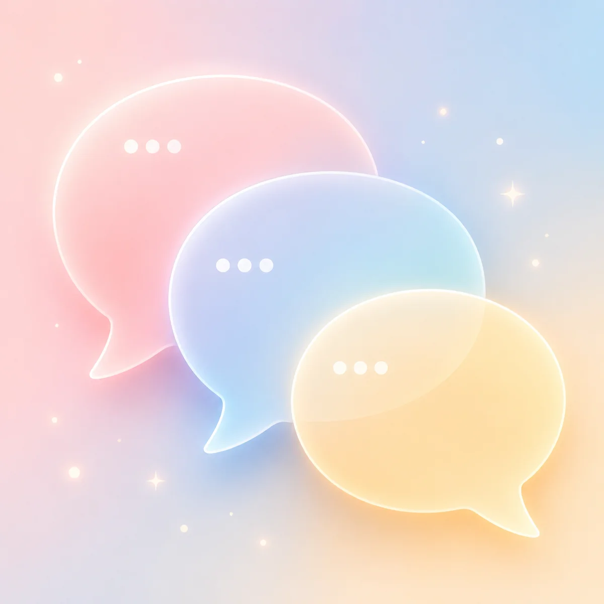 Minimalist gradient scene of three speech bubbles in pastel tones, representing communication