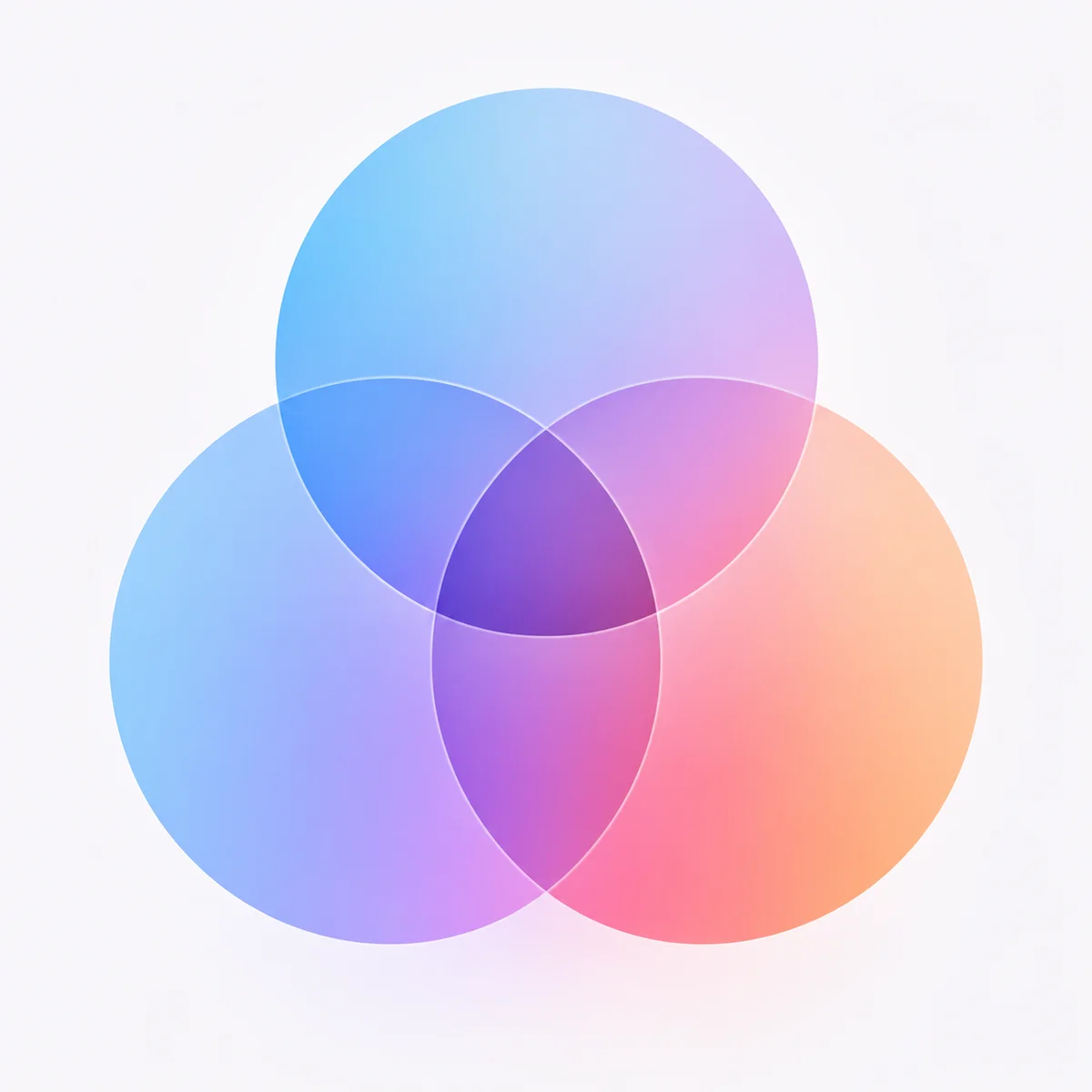 Gradient artwork of three equal circles intersecting, soft blue to purple transition, representing balanced dynamics