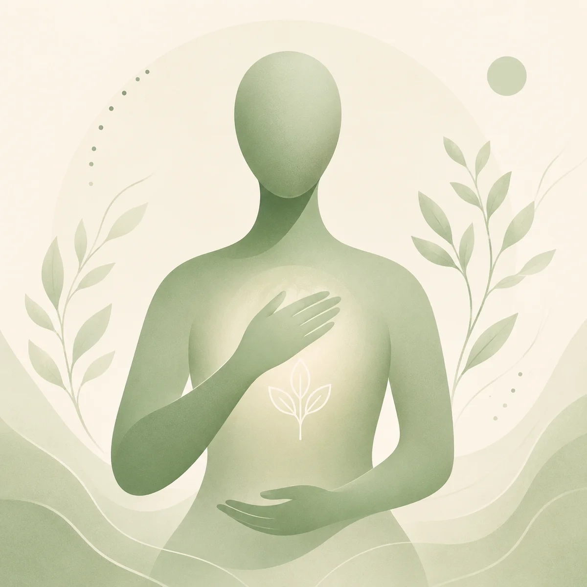 Minimalist gradient composition of a single figure in soft green tones, representing calm self-advocacy