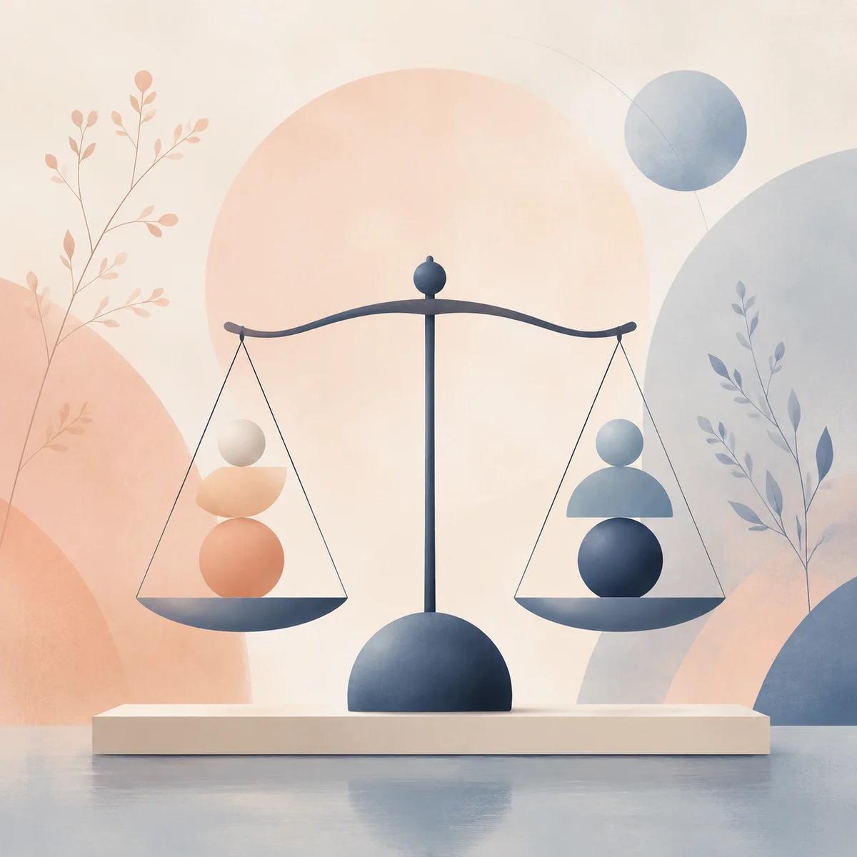 Soft abstract illustration of a balance scale with relationship energy on one side and capacity on the other