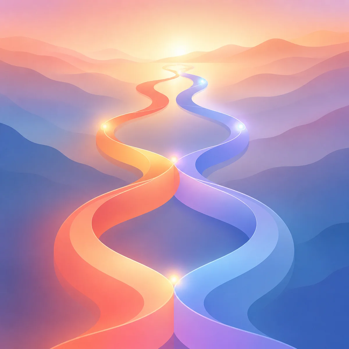 Abstract gradient art showing two different emotional pathways for MFM vs FMF dynamics