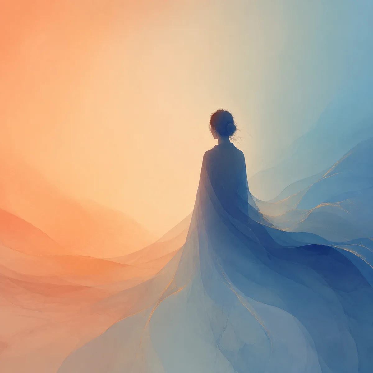 Soft abstract image of a single figure silhouetted against a gradient background shifting from warm to cool tones, representing the emotional transition from connection to solitude