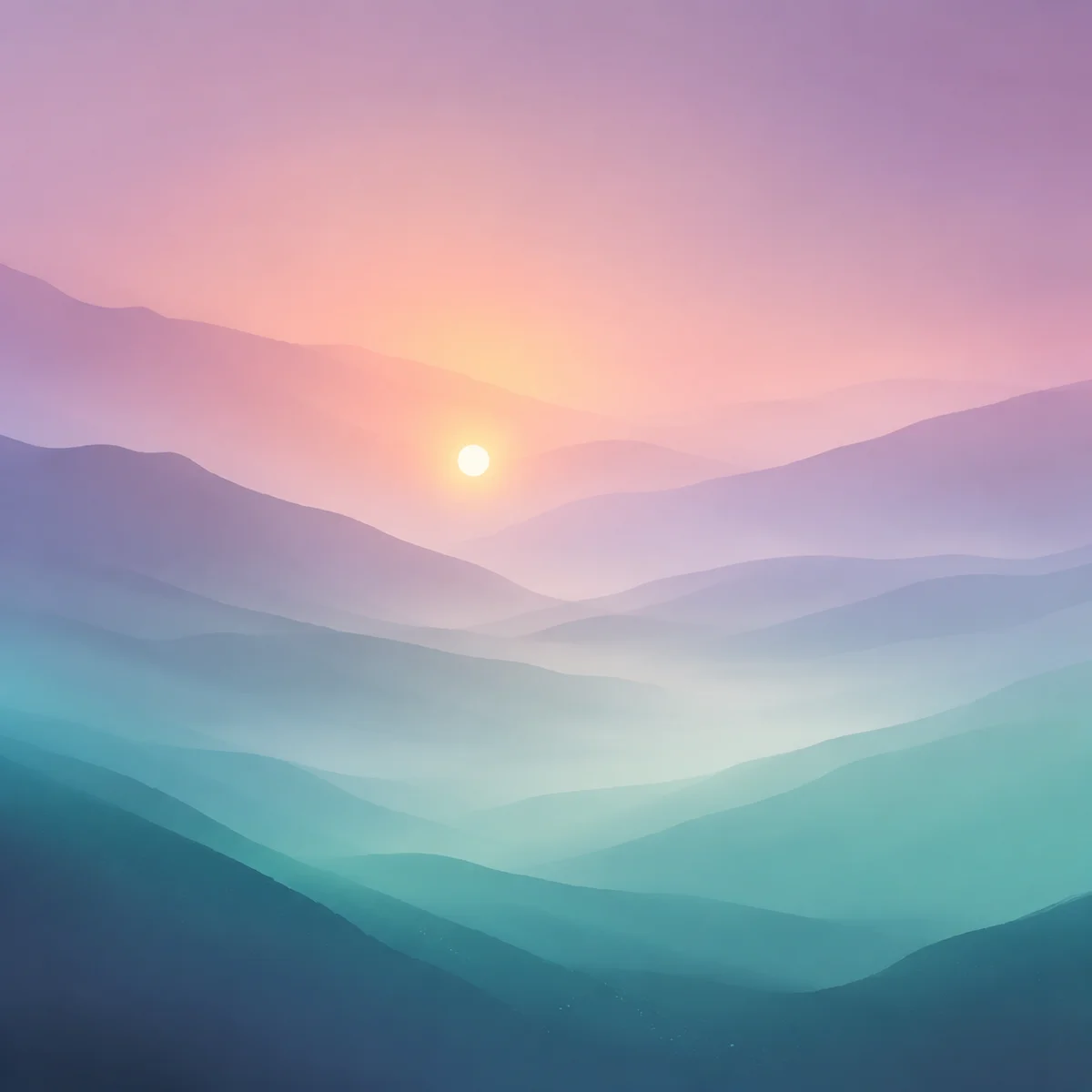 Soft abstract rendering of a layered gradient landscape with a single small light source visible through layers, representing hope and perspective emerging through emotional difficulty