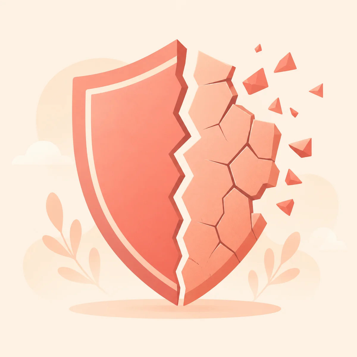 Shield symbol with a broken line representing boundary violation, flat vector illustration