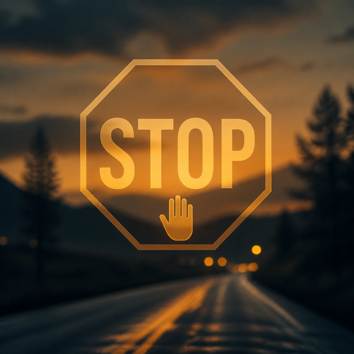 Photography-hybrid style illustration of a stop sign with soft overlay, warm warning tones