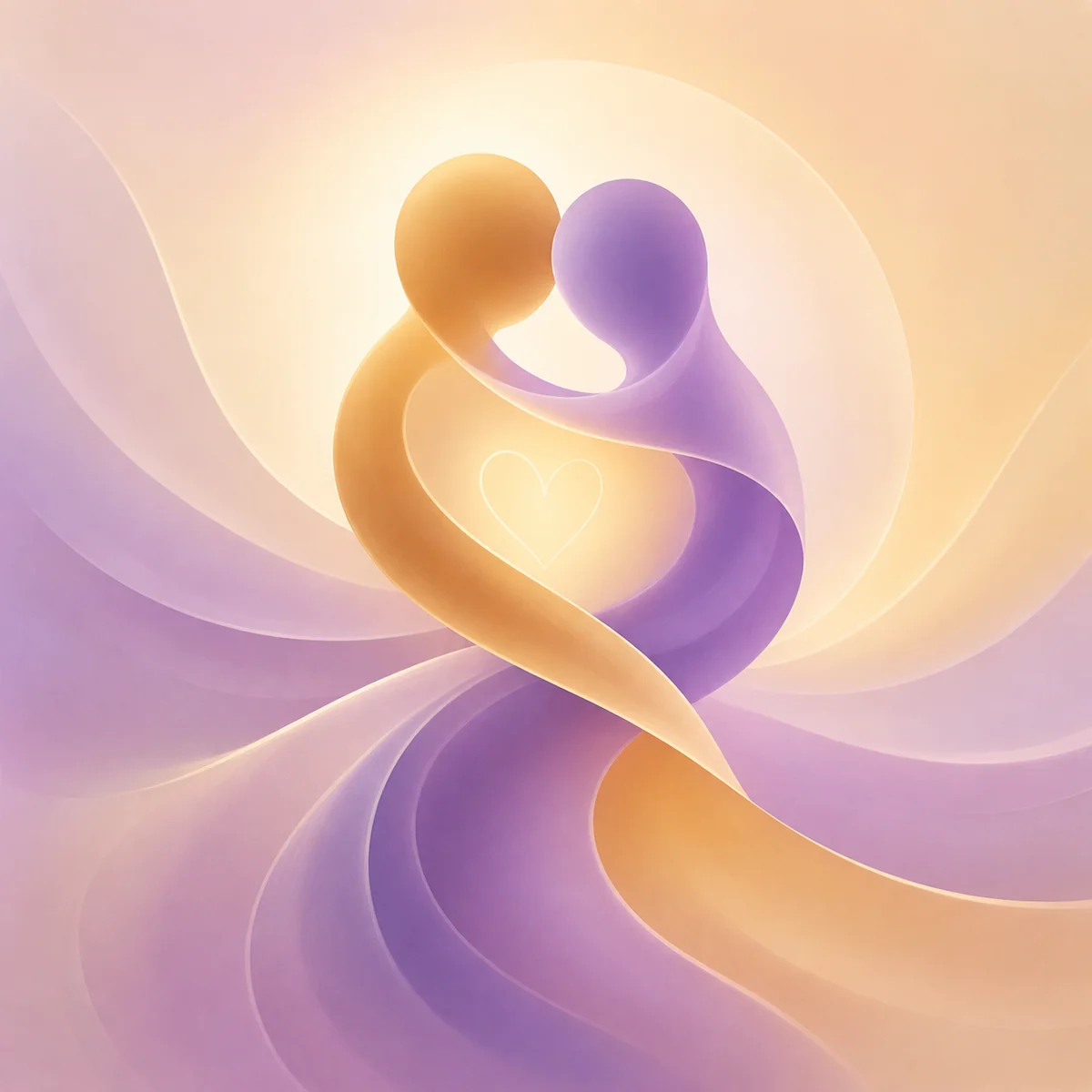 Abstract gradient illustration of two connected warm shapes, representing post-experience emotional reconnection
