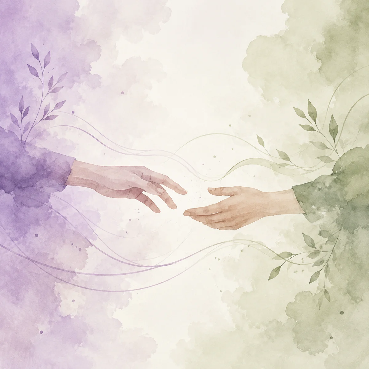 Watercolor illustration of two hands nearly touching representing sexual boundaries for threesome dating