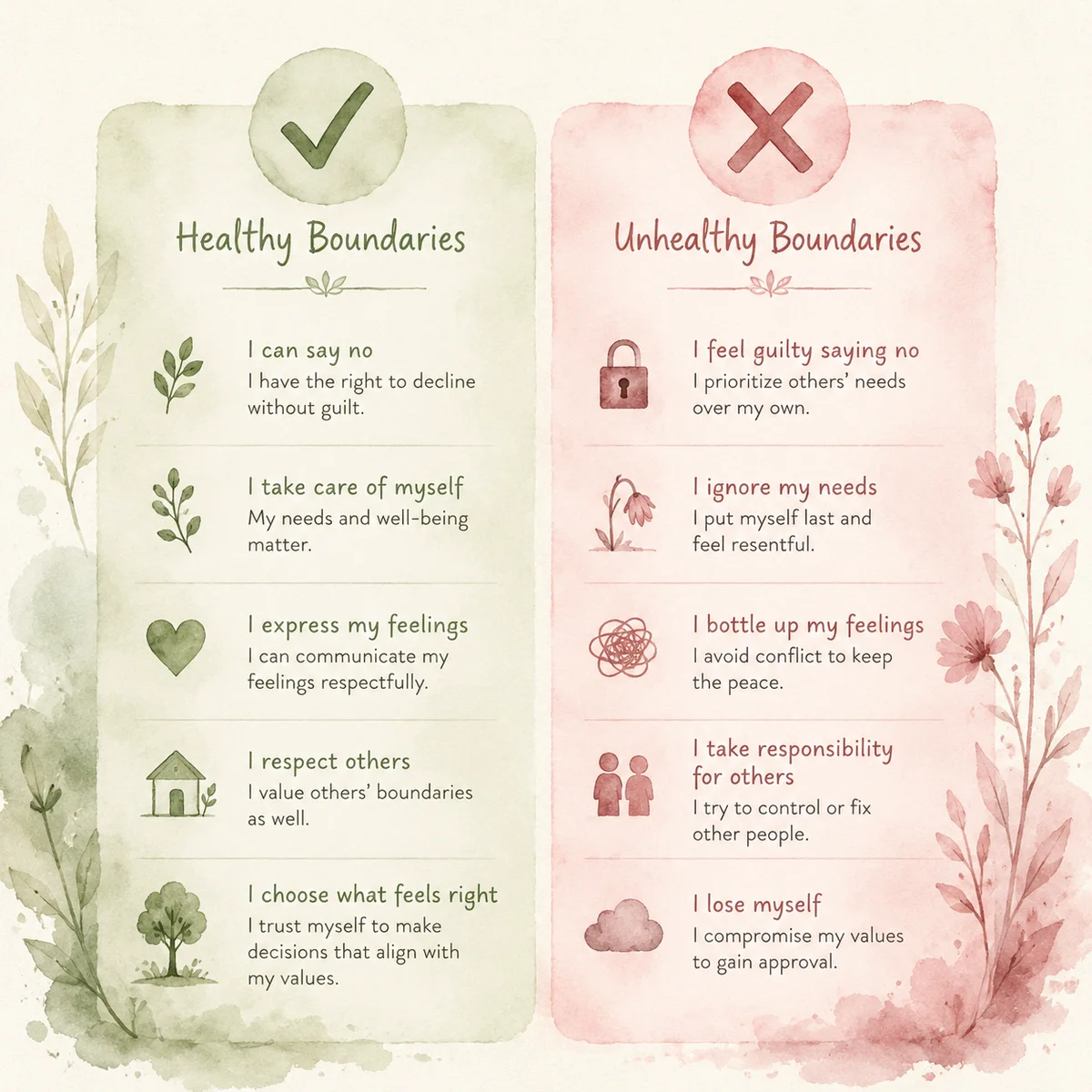 Watercolor do and don't framework representing sexual boundaries checklist
