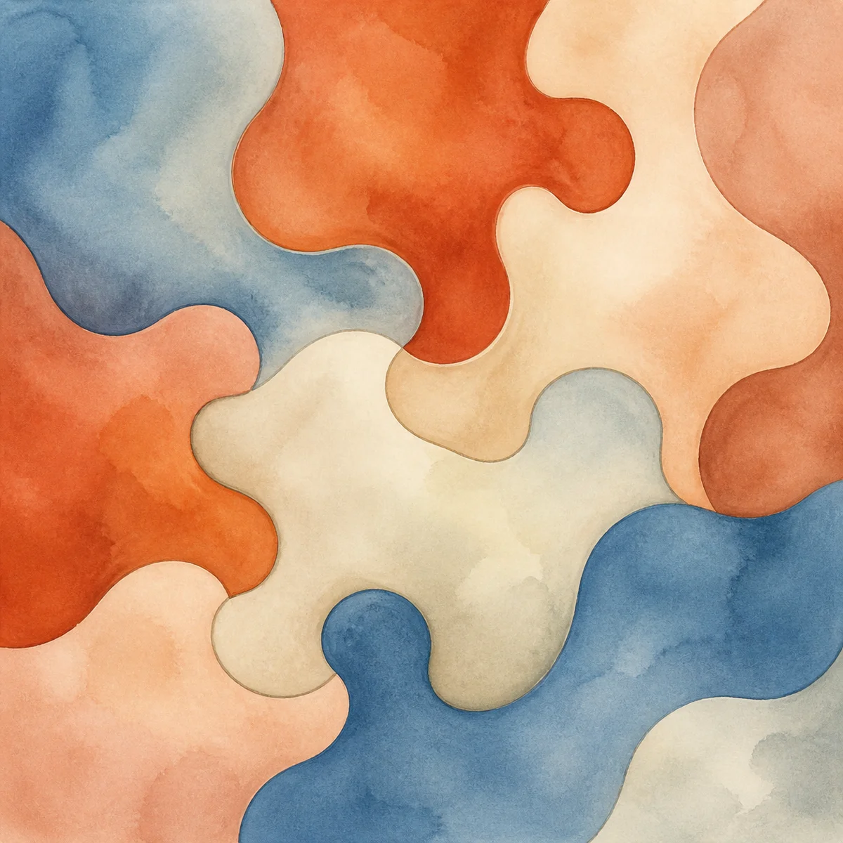 Signs ready for threesome soft abstract puzzle pieces fitting together warm composition