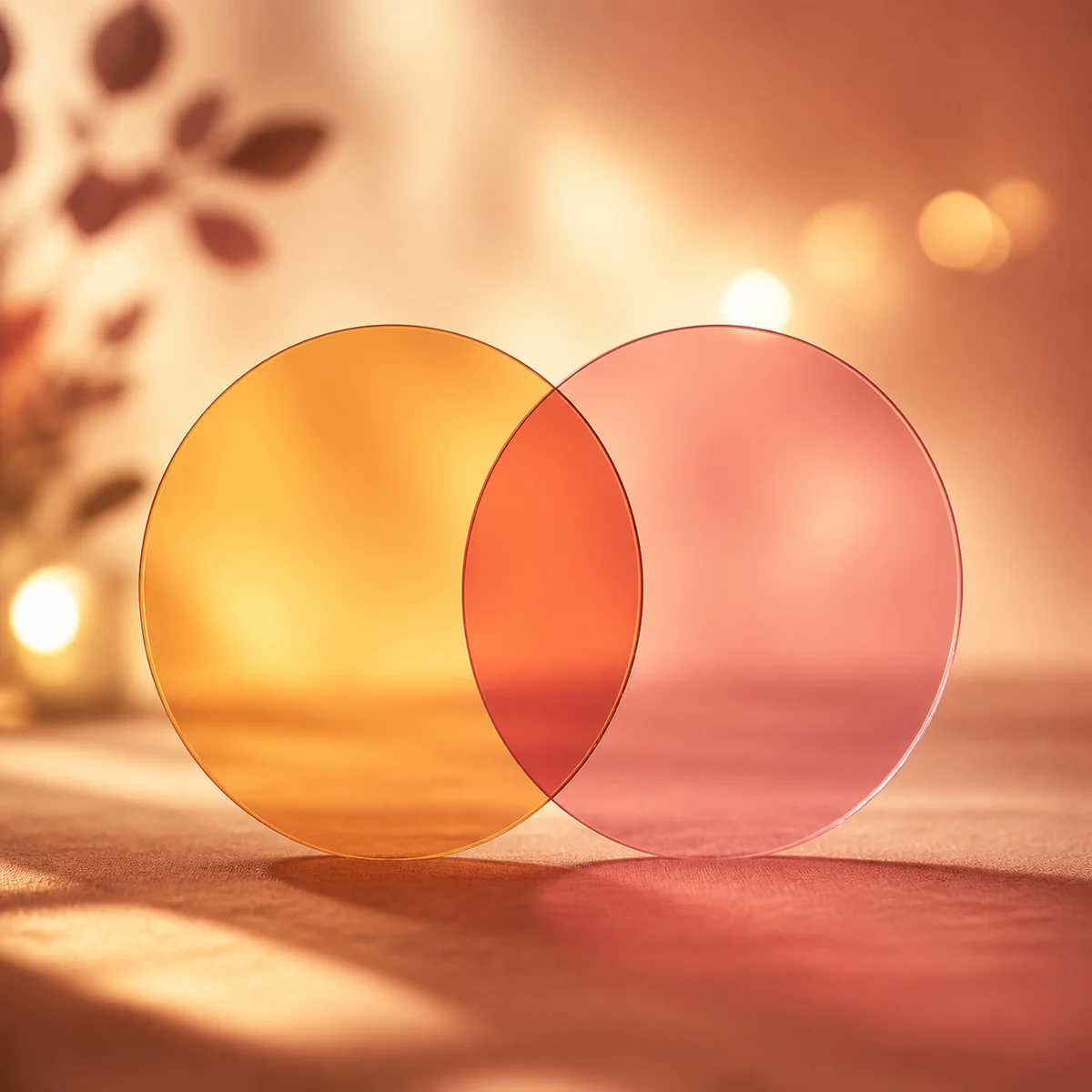 Warm duotone abstract of overlapping circles representing shared sexual health and connection in non-monogamous relationships