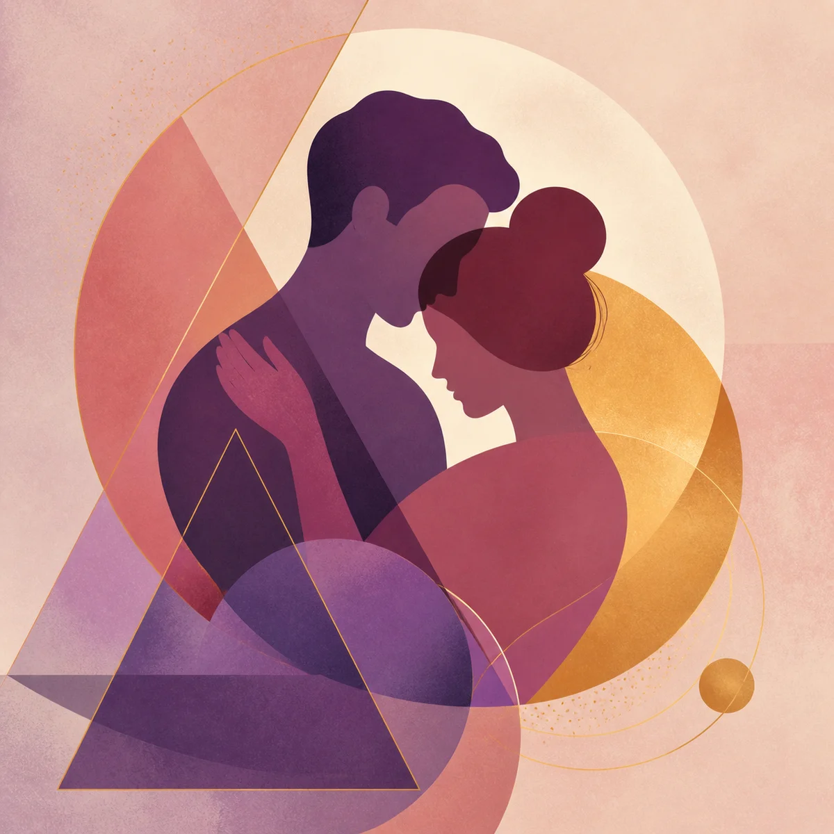 Abstract geometric illustration representing couples exploring the swinging lifestyle together