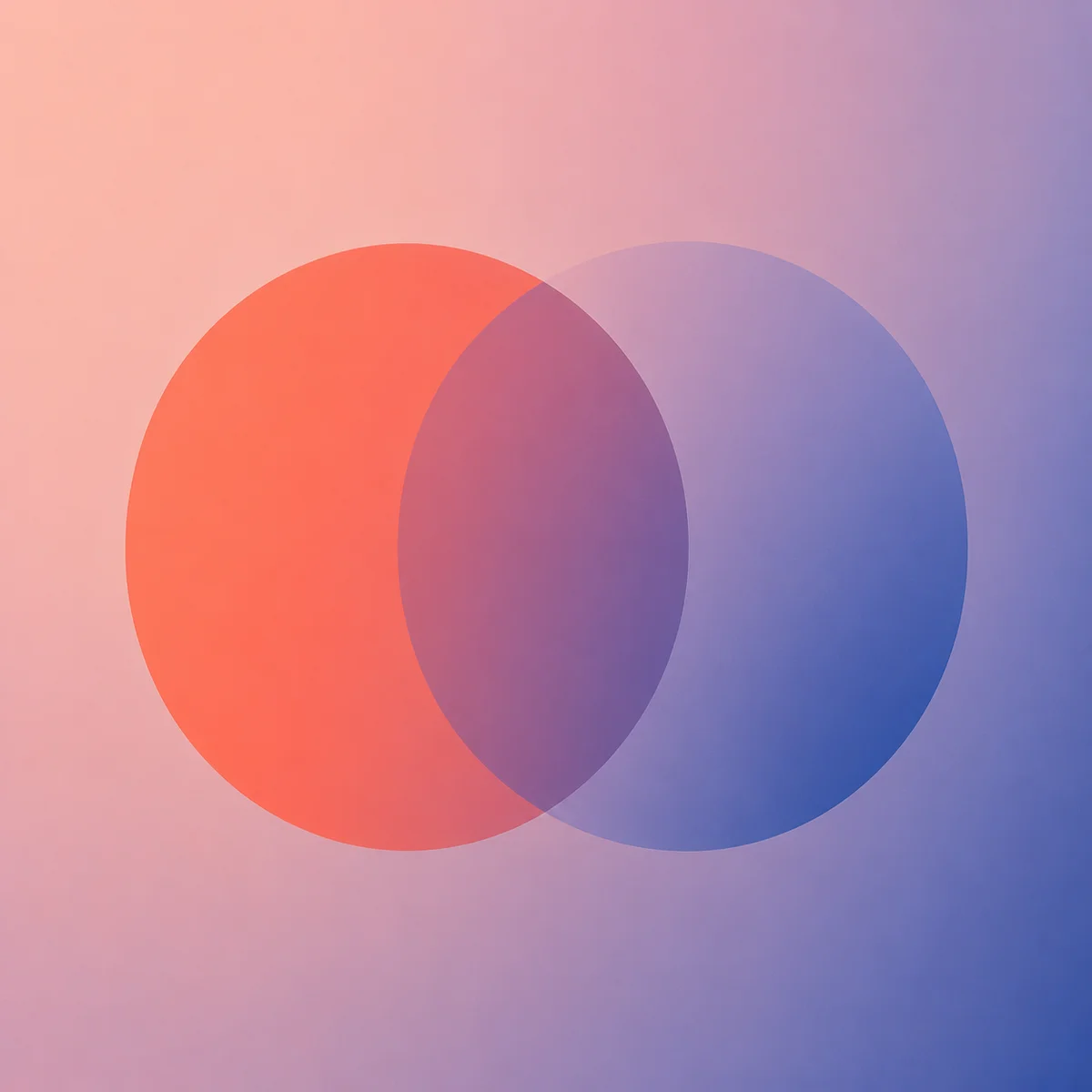 Two overlapping circles in coral and indigo representing different relationship structures, gradient minimalist style