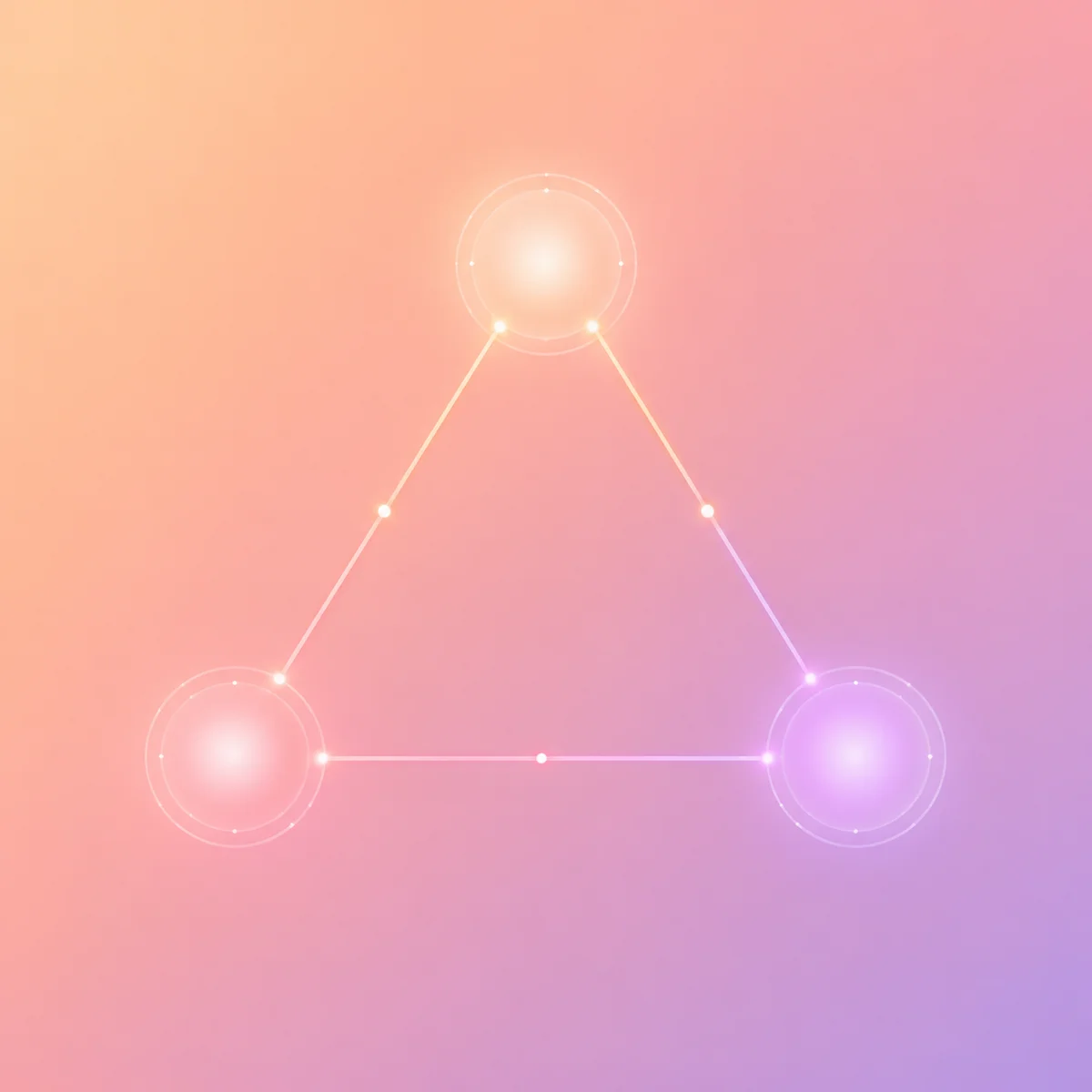Three glowing nodes connected in a triangle with gradient lines, gradient minimalist style