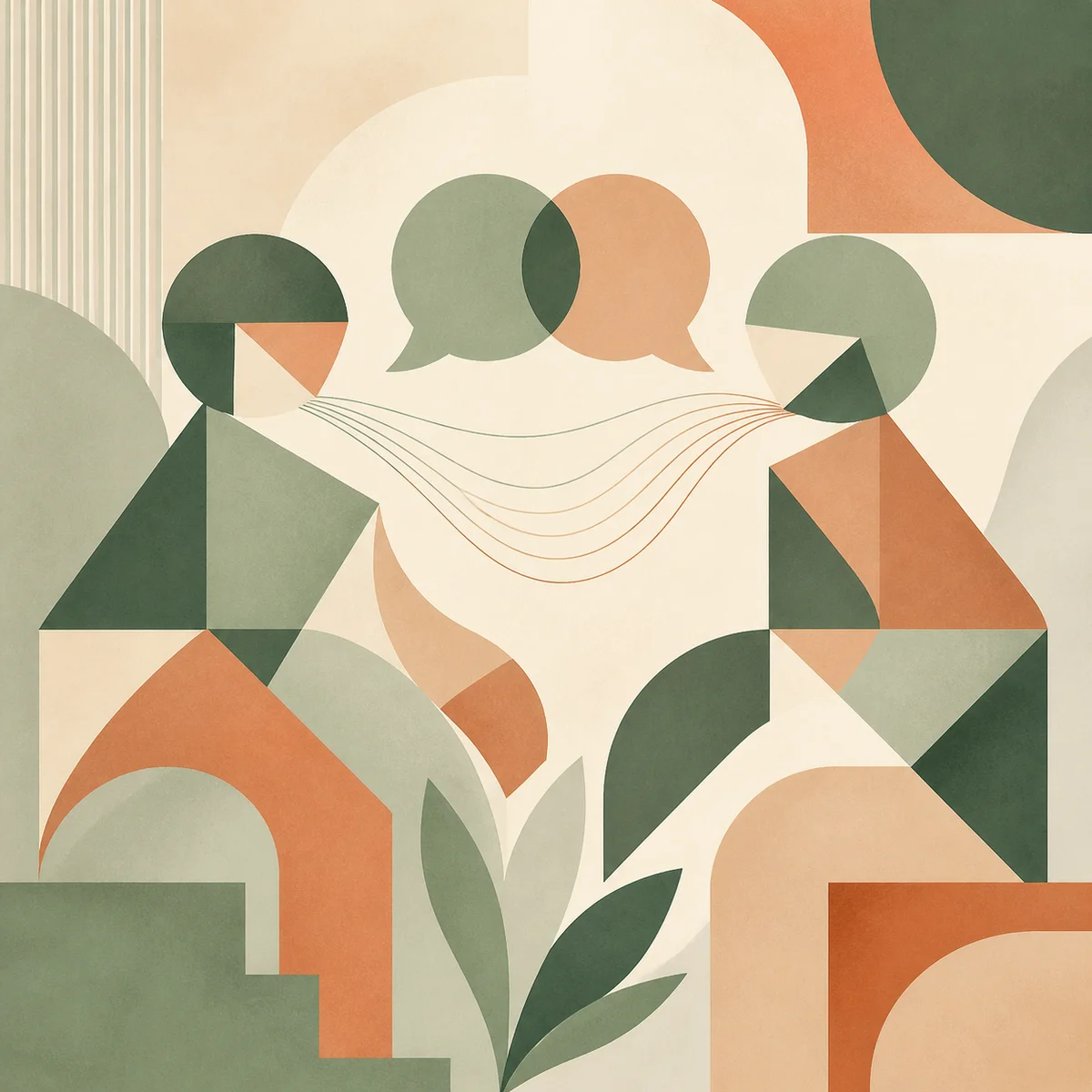 Communication between partners before a threesome - geometric minimalist illustration