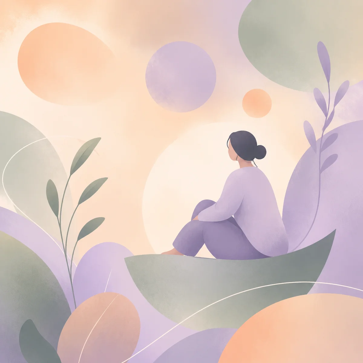 Abstract illustration of a person in peaceful contemplation, representing emotional self-care and mental wellness
