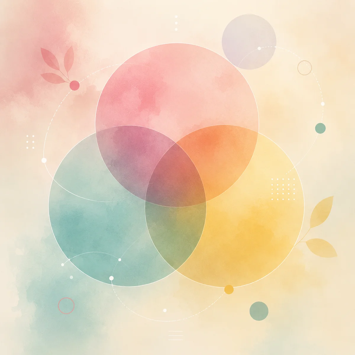 Abstract overlapping circles in pastel colors, representing the intersection of multiple relationships and emotional states