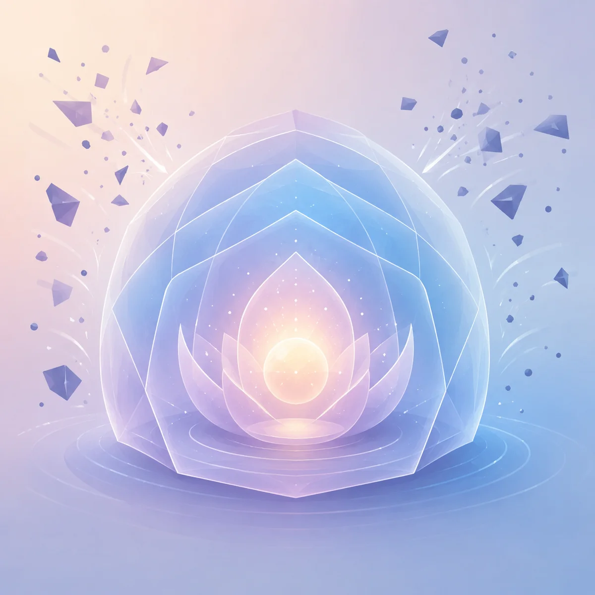 Abstract illustration of a protective translucent boundary around a luminous center, symbolizing emotional self-protection