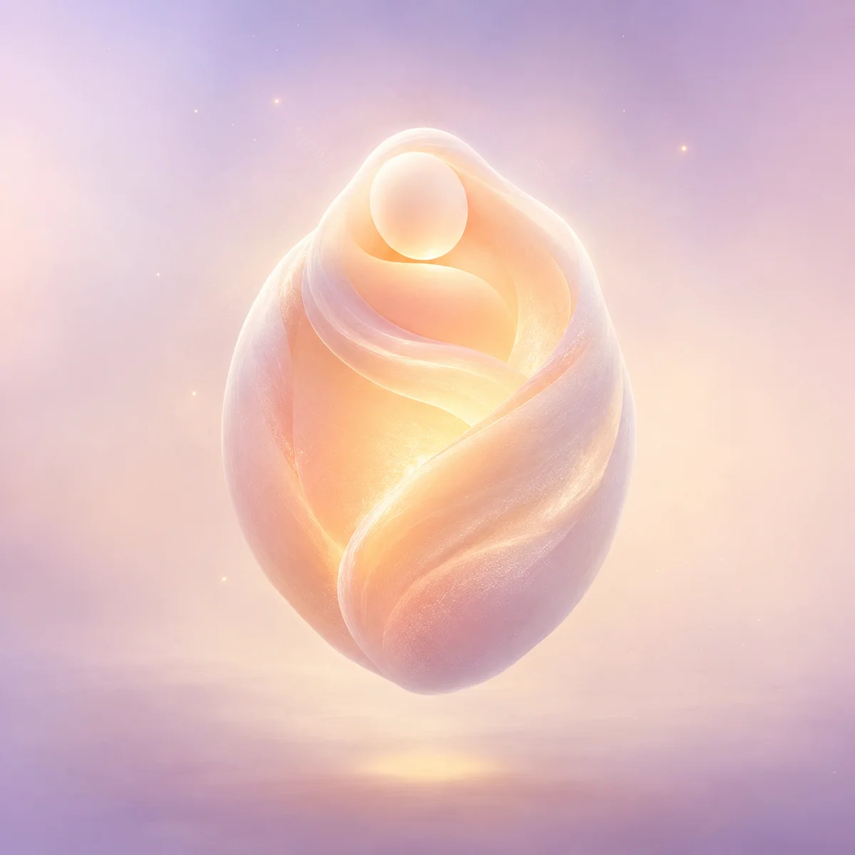 Abstract luminous form floating in serene space, representing emotional wholeness and self-acceptance