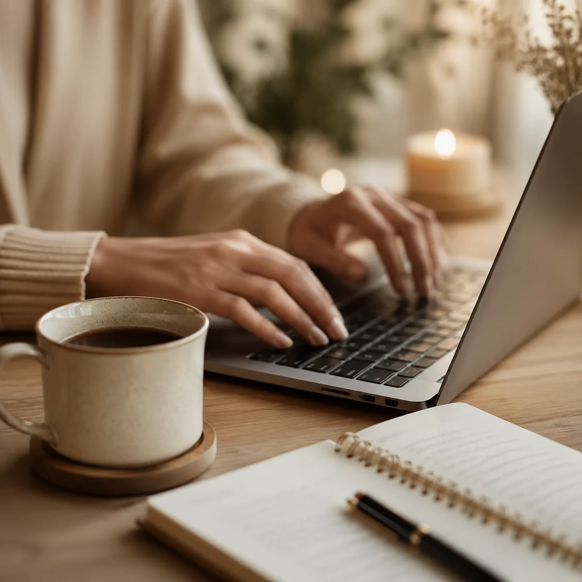 Editorial photo of hands typing on laptop symbolizing digital privacy for threesome dating