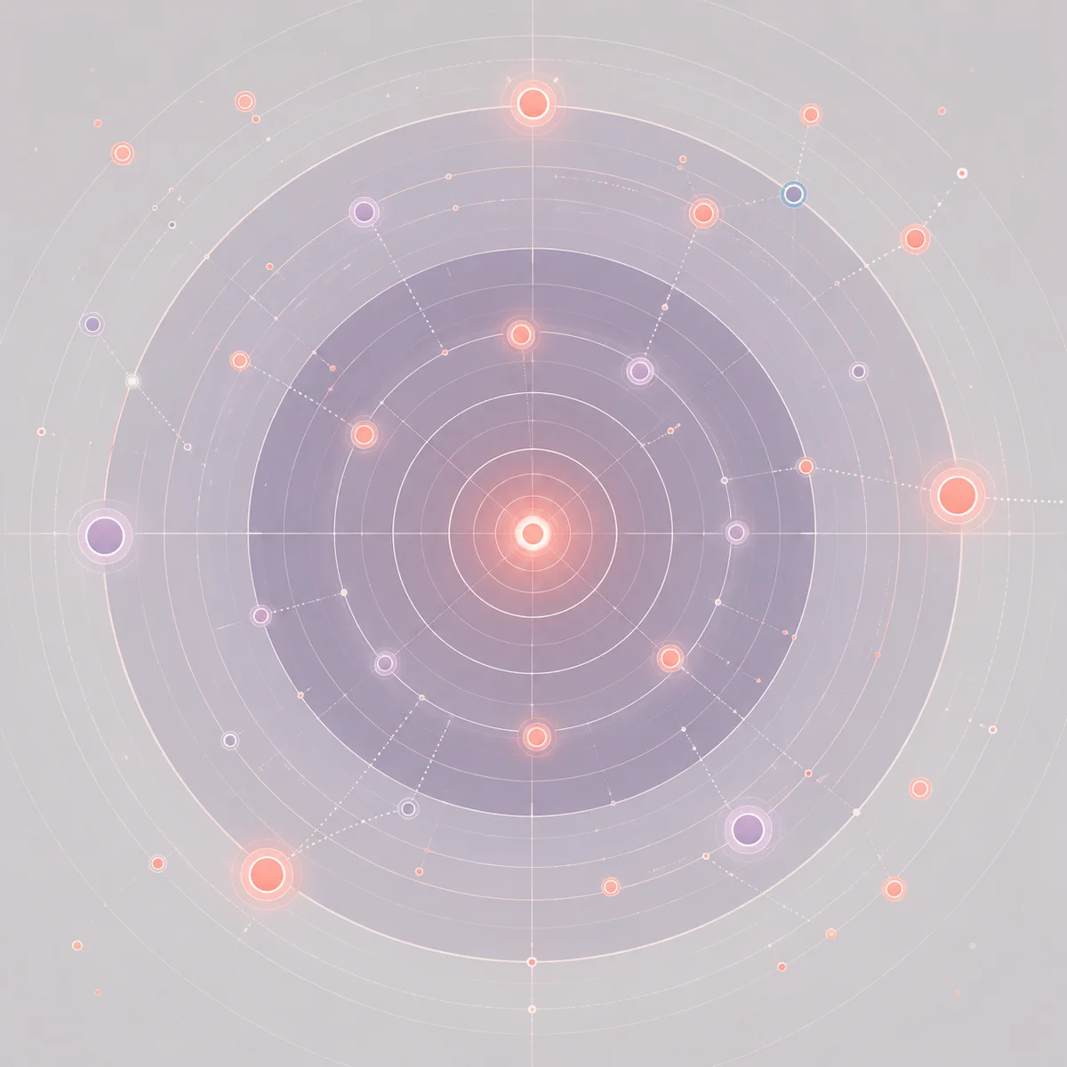 Geometric radar-style illustration with expanding concentric circles and connected nodes, representing strategic dating radius