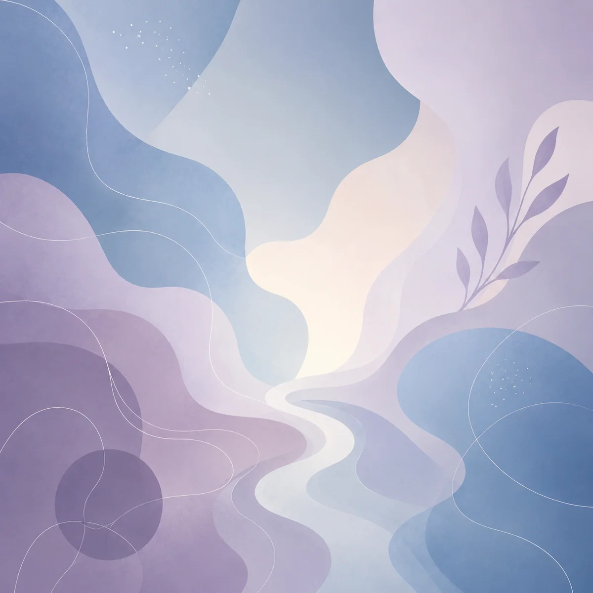 Abstract flowing shapes in soft blues and lavender representing emotional processing
