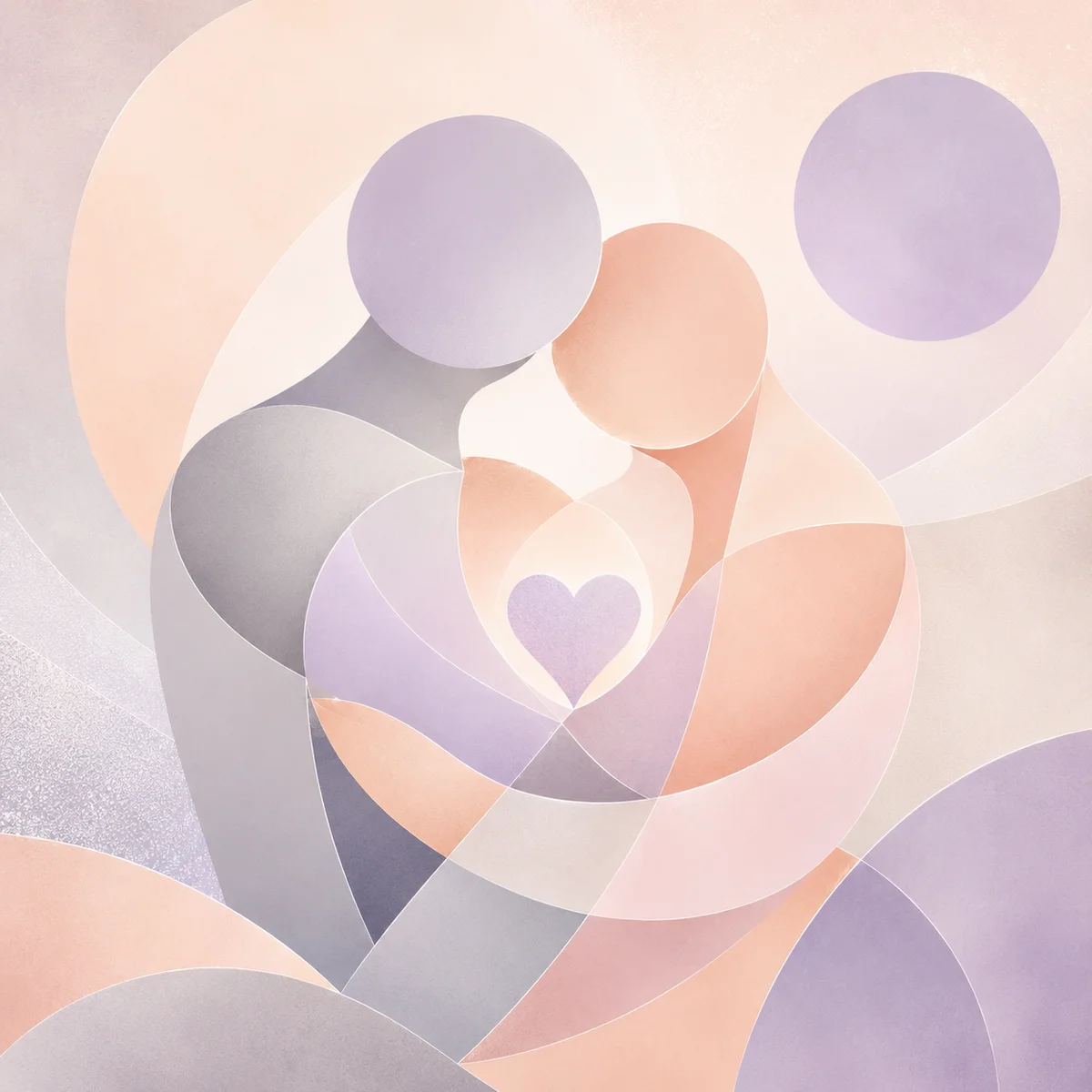 Abstract geometric forms merging in soft peach and dove grey symbolizing rebuilding trust