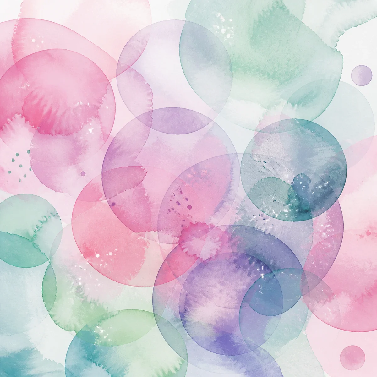 Watercolor of overlapping circles in soft pastel colors — pink, lavender, mint green — representing blending and overlapping emotions