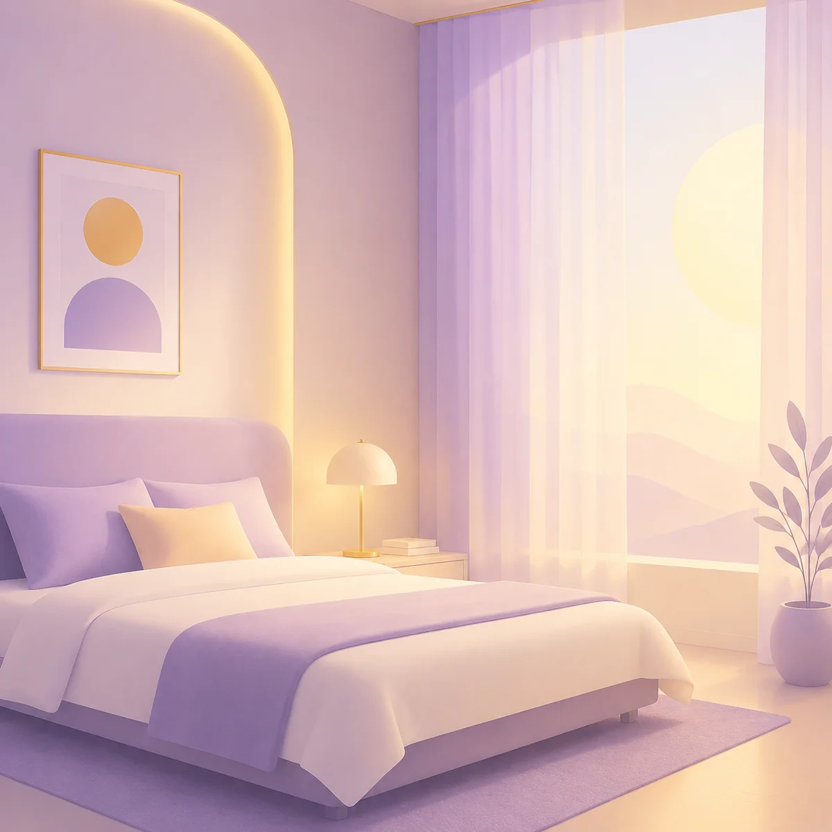 Gradient-minimalist illustration of clean modern room with soft ambient lighting