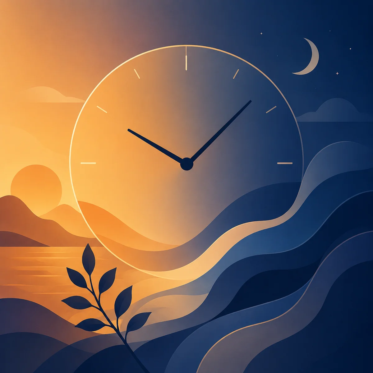 Gradient-minimalist abstract clock illustration representing thoughtful timing and pacing