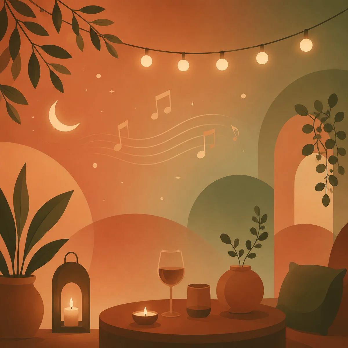 Gradient-minimalist illustration of atmospheric elements with warm ambient colors