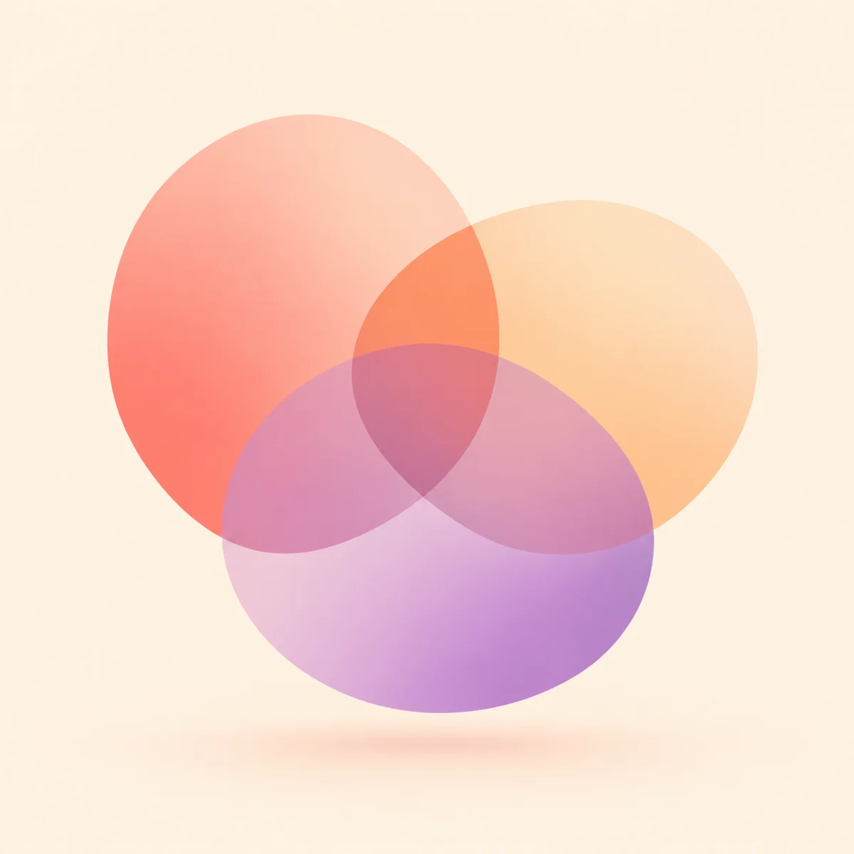 Three abstract overlapping gradient shapes in coral, peach, and lavender representing human connection