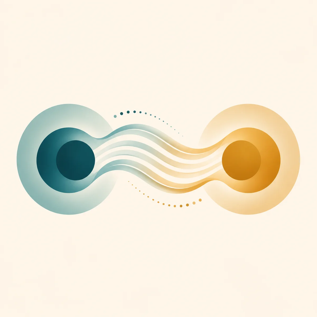 Two abstract forms connected by flowing gradient lines representing couple communication about threesomes