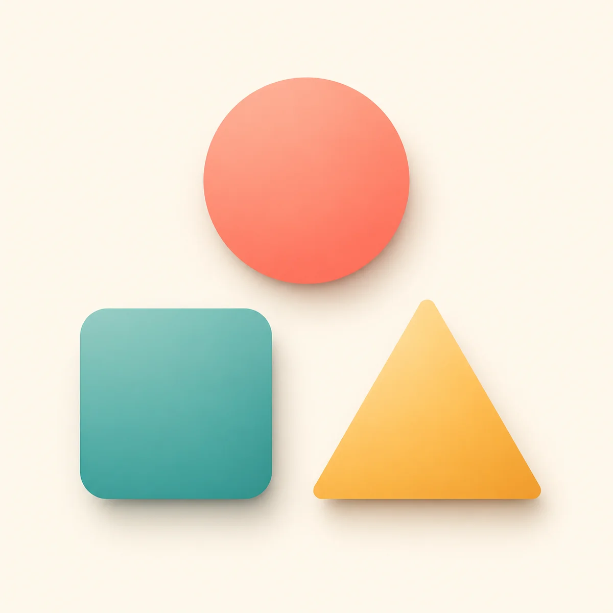 Three geometric gradient shapes in a balanced triangle representing equal participants in a threesome