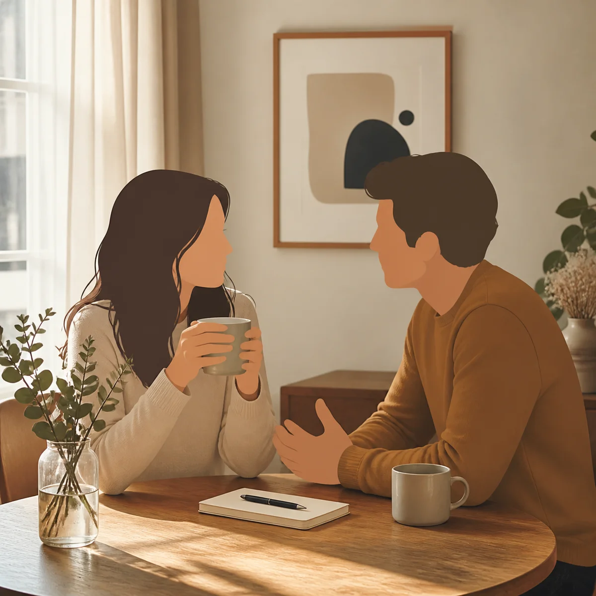 Editorial photo of couple having open conversation about relationship rules