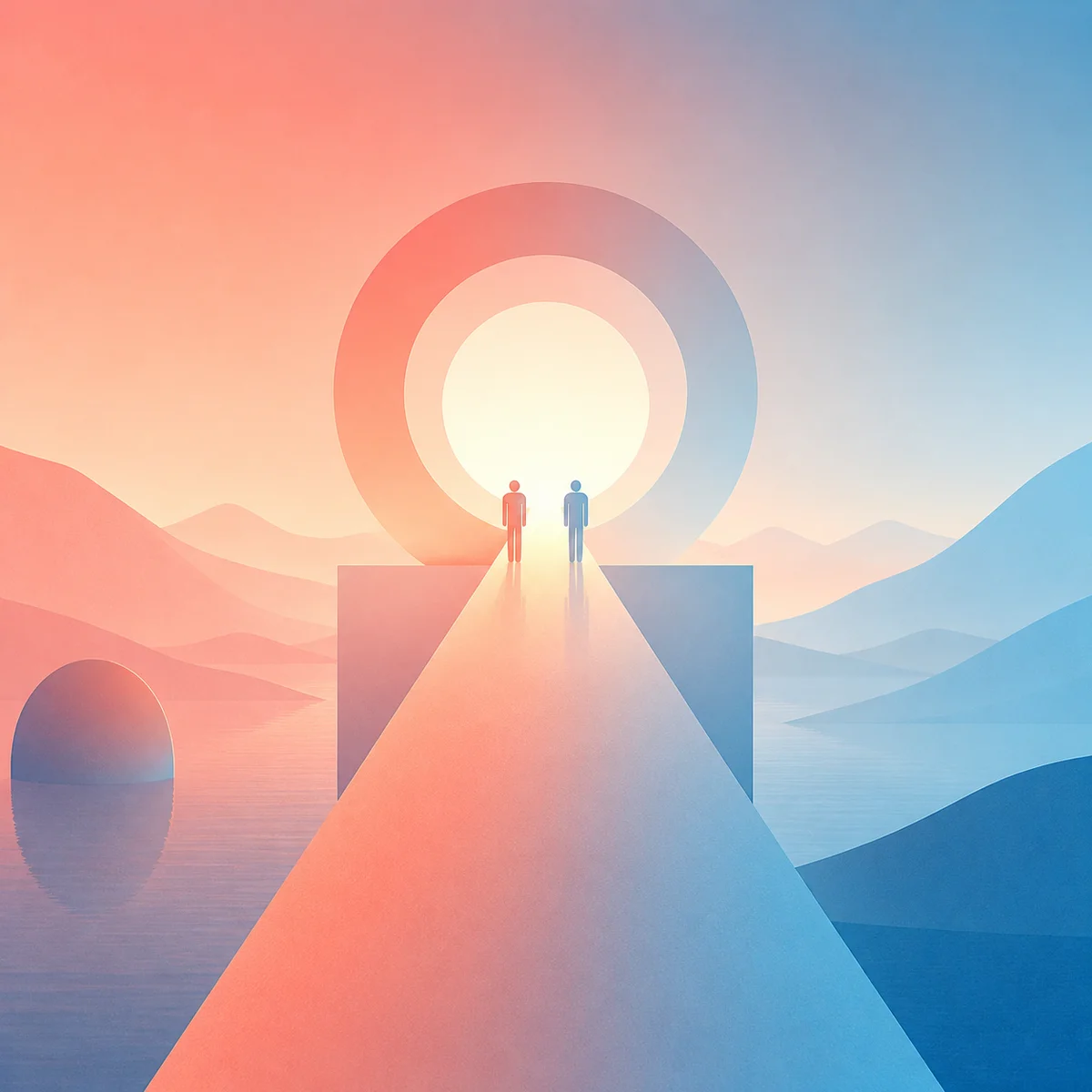 Abstract bridge path illustration representing meeting and connection
