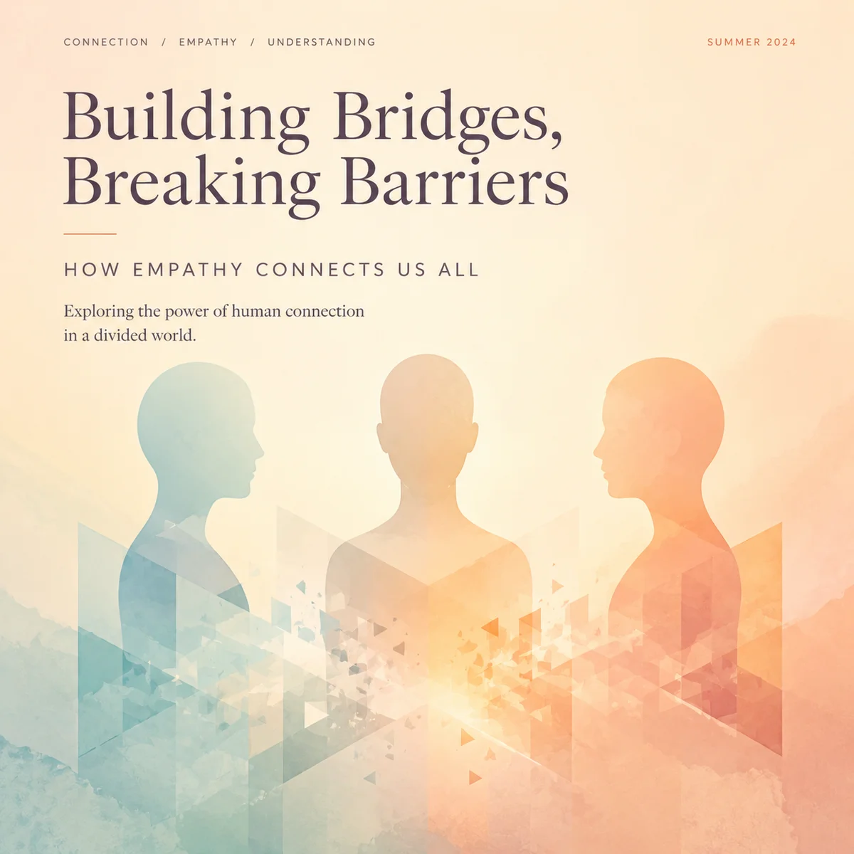 Abstract editorial composition of dissolving barriers between connected figures representing relationship power dynamics