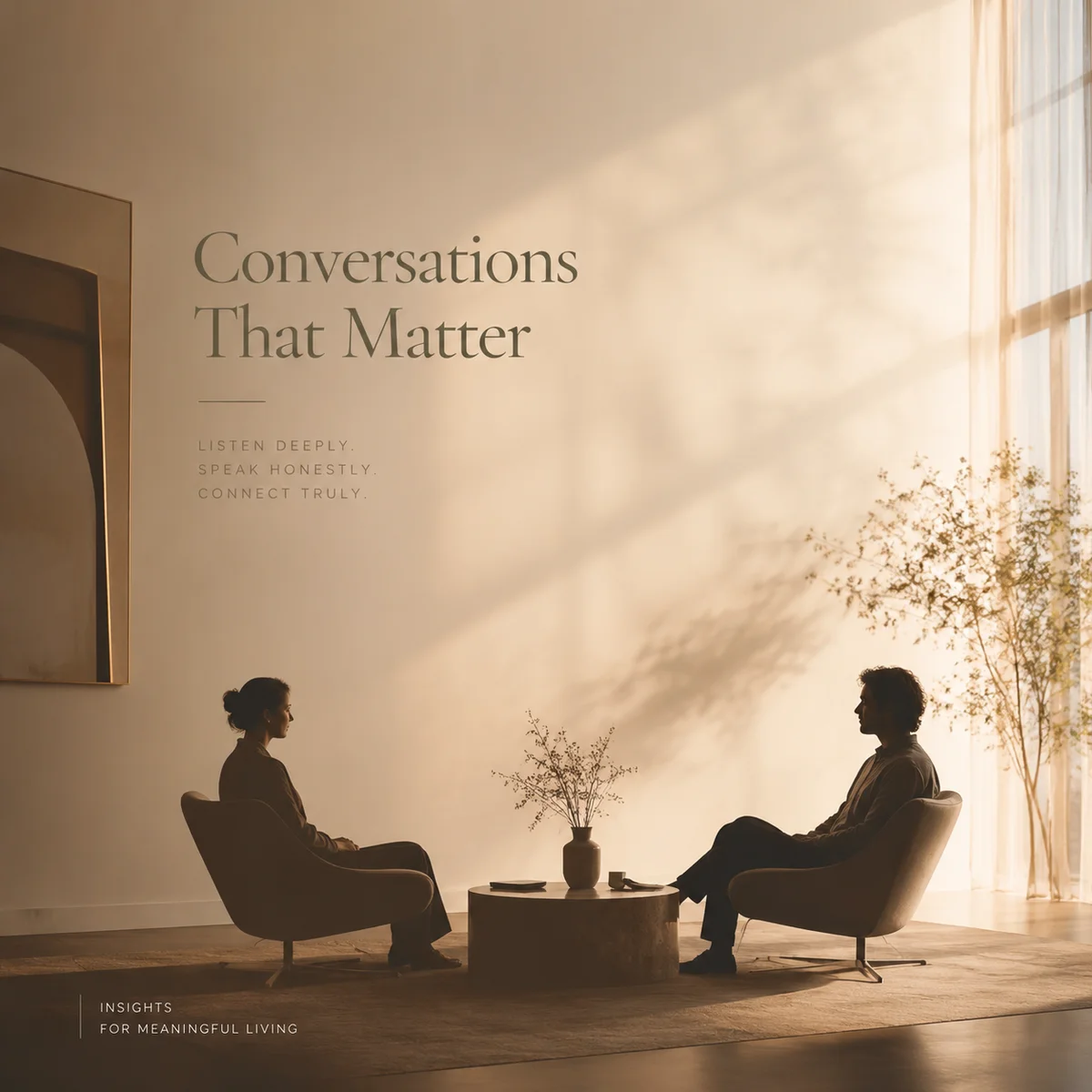 Two silhouettes in deep conversation with soft natural lighting symbolizing the pause-and-discuss approach